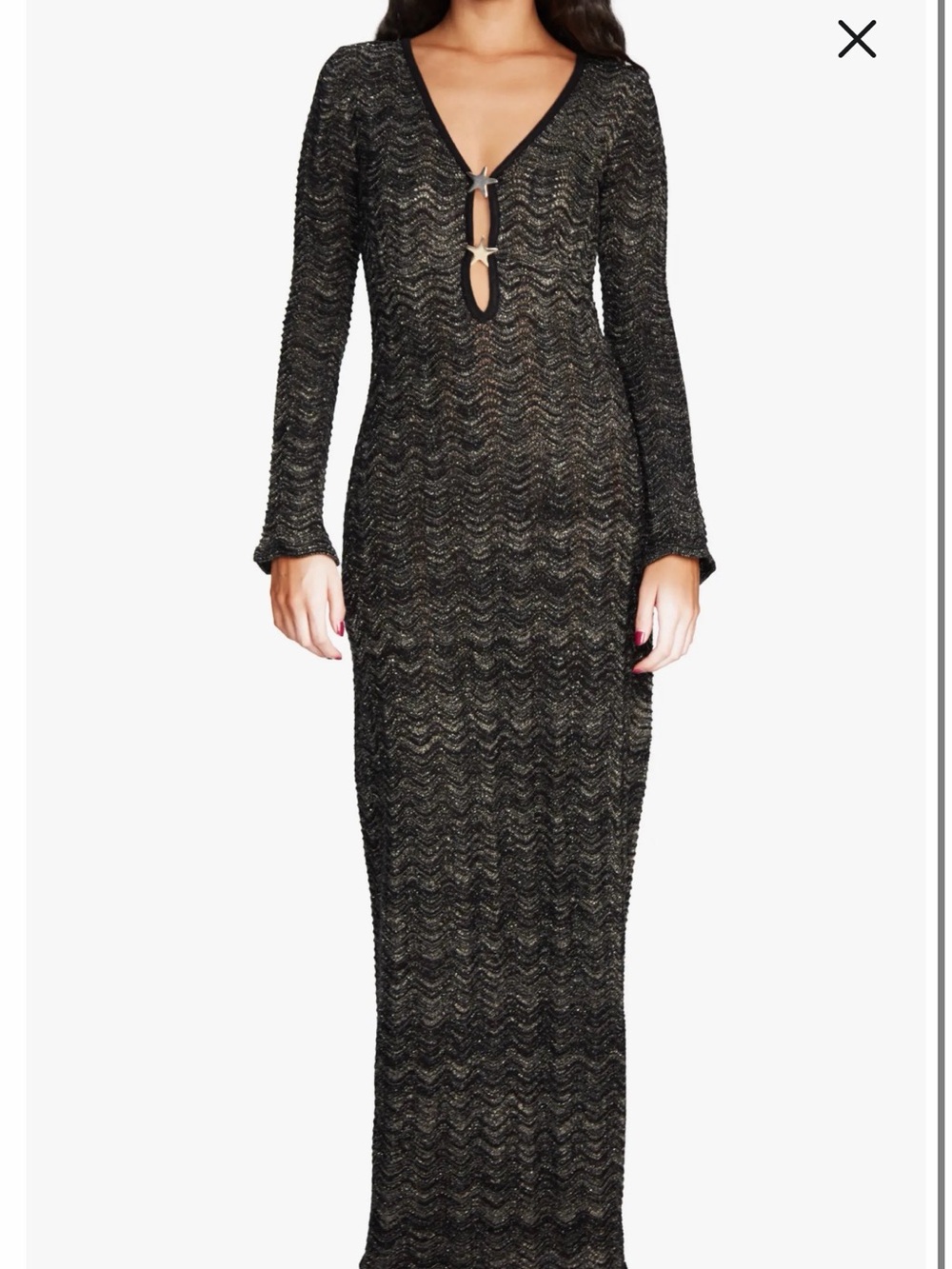 Capittana Ella Star Metallic Long Sleeve Cover-Up Maxi Dress